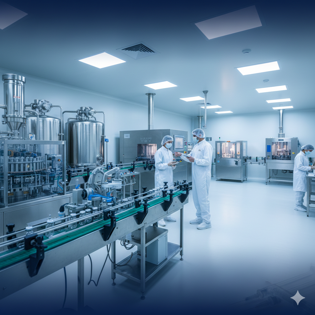 Pharmaceutical professional in modern manufacturing facility